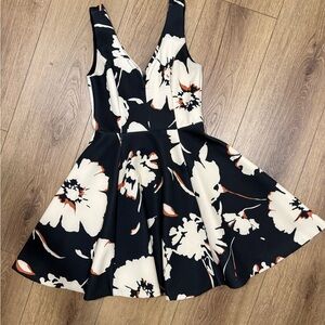 Anthropologie Scuba Floral Black and White Dress